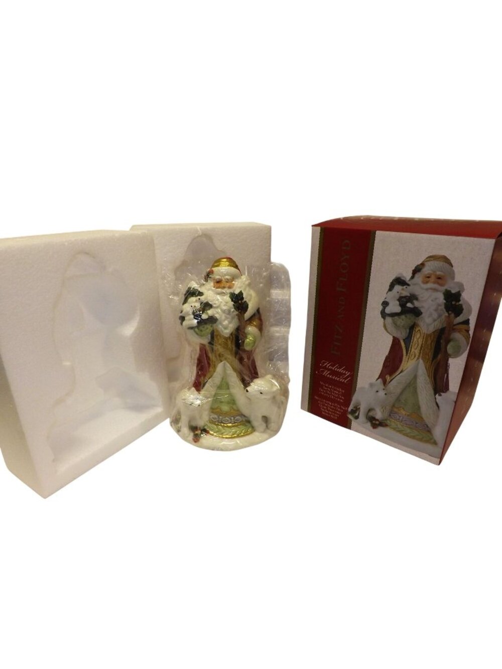Fitz & Floyd Holiday Musical Woodland Santa Figurine We Wish You Merry Christmas